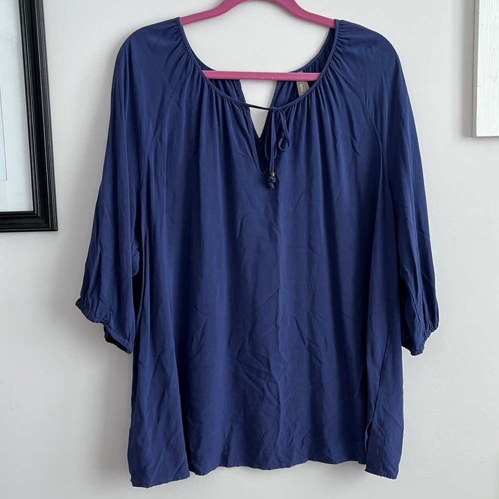 Penningtons Navy Blue Peasant Blouse